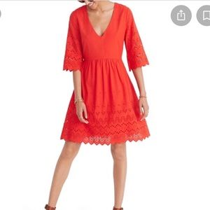 Madewell red eyelet lattice dress cotton 4